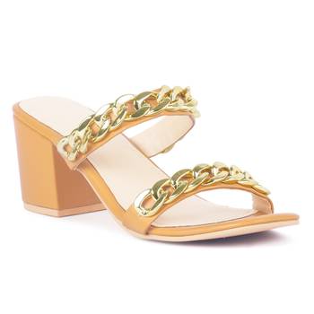 Mustard Block Heel Slide Sandals 1
