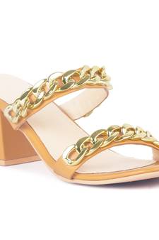Mustard Block Heel Slide Sandals