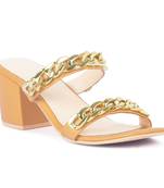 Mustard Block Heel Slide Sandals