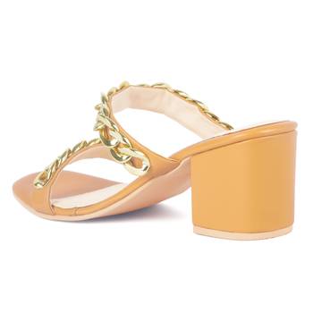 Mustard Block Heel Slide Sandals 3