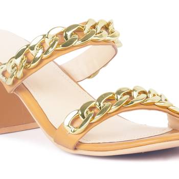 Mustard Block Heel Slide Sandals 4