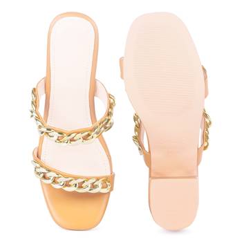Mustard Block Heel Slide Sandals 5
