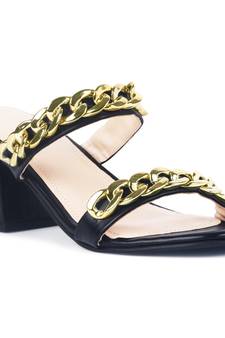 Black Block Heel Slide Sandals