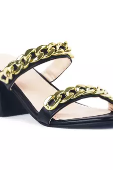 Black Block Heel Slide Sandals