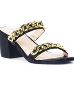 Black Block Heel Slide Sandals
