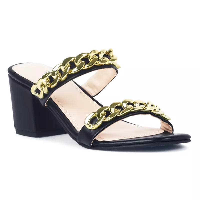 Black Block Heel Slide Sandals