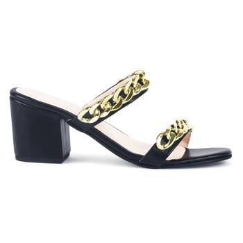 Black Block Heel Slide Sandals 2