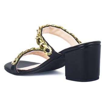 Black Block Heel Slide Sandals 3