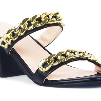 Black Block Heel Slide Sandals 4