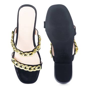 Black Block Heel Slide Sandals 5