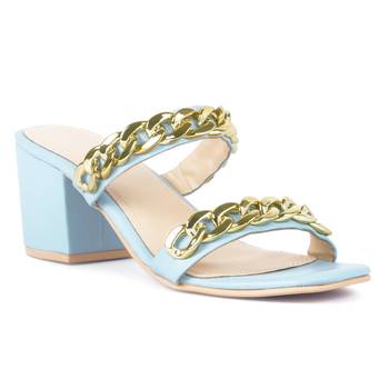 Blue Block Heel Slide Sandals 1