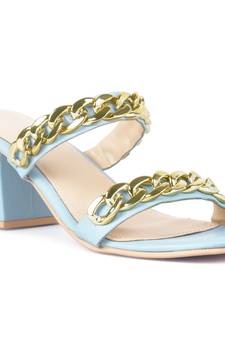 Blue Block Heel Slide Sandals