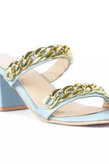 Blue Block Heel Slide Sandals