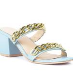 Blue Block Heel Slide Sandals
