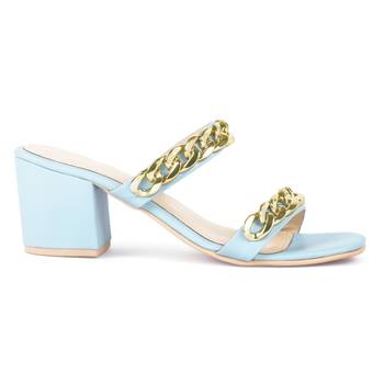 Blue Block Heel Slide Sandals 2
