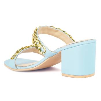 Blue Block Heel Slide Sandals 3
