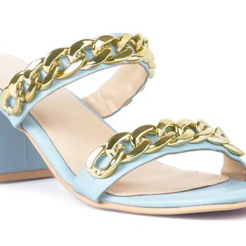Blue Block Heel Slide Sandals 4