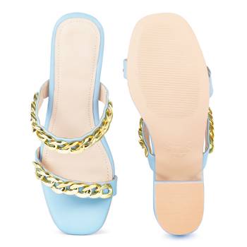 Blue Block Heel Slide Sandals 5