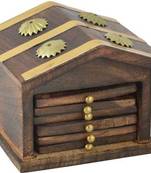 BK Creation Wooden HUT Shape Tea-Coaster Set  (Pack of 6)