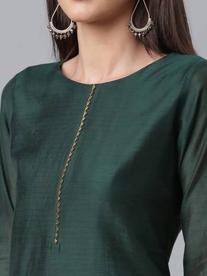 Ahalyaa Women Green Regular Gotta Patti Chanderi Silk Kurta with Palazzos & Dupatta 3