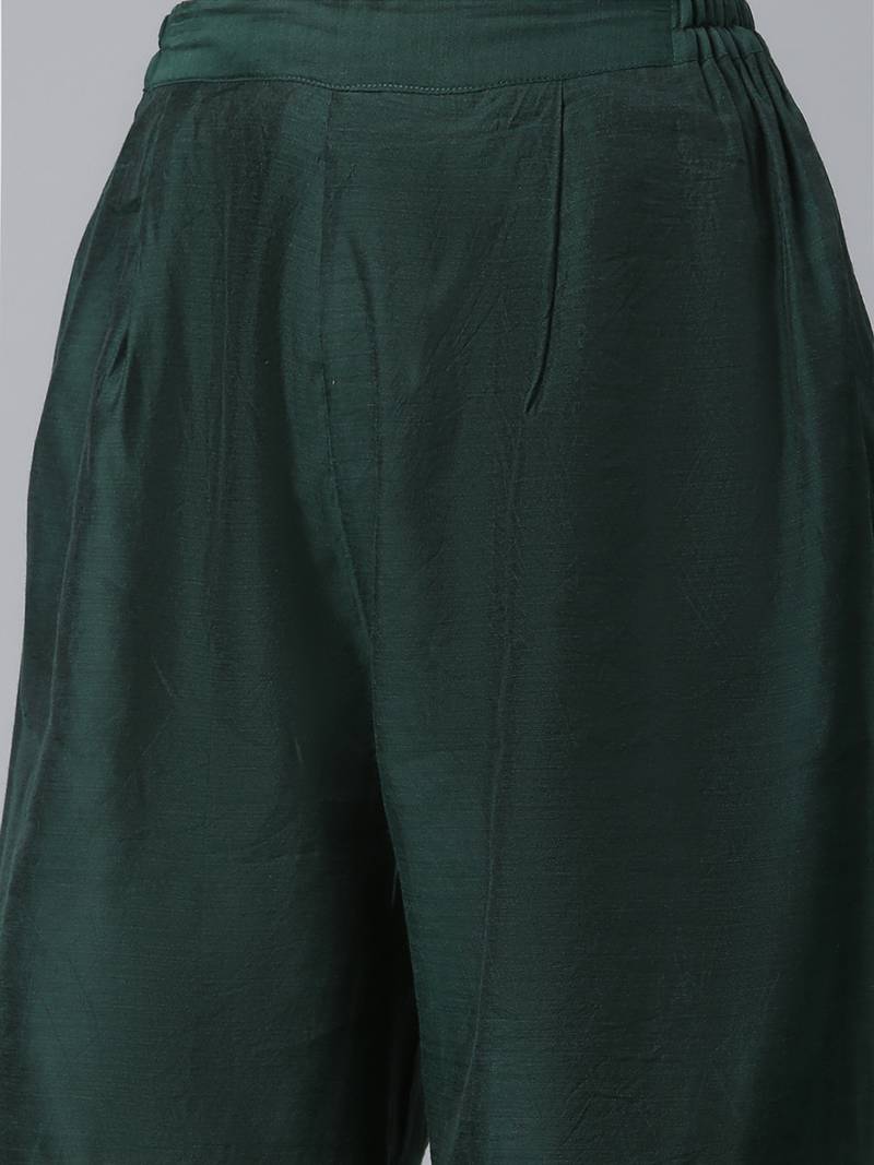 Ahalyaa Women Green Regular Gotta Patti Chanderi Silk Kurta with Palazzos & Dupatta