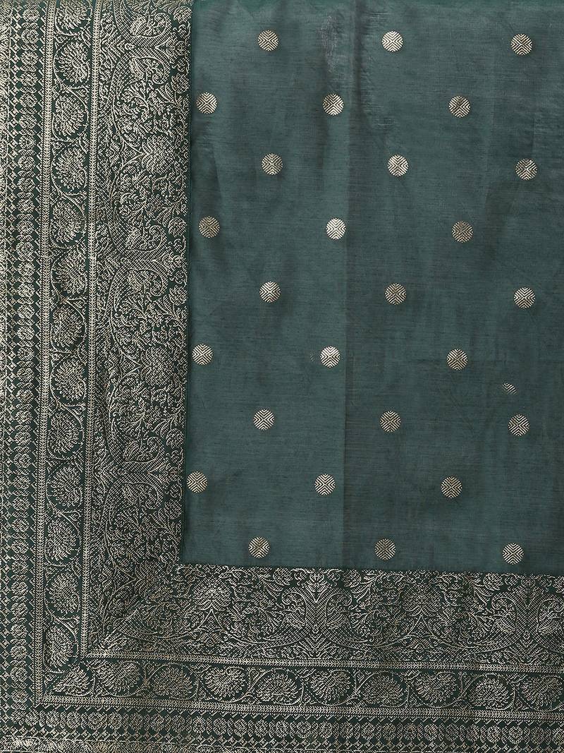 Ahalyaa Women Green Regular Gotta Patti Chanderi Silk Kurta with Palazzos & Dupatta