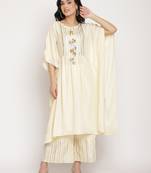 Ahalyaa Women Off White Printed Gotta Patti Kaftan Style Kurta with Palazzos