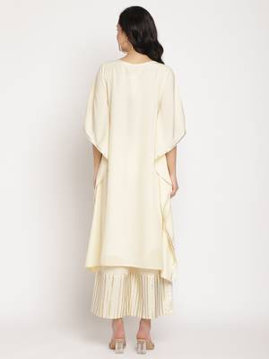 Ahalyaa Women Off White Printed Gotta Patti Kaftan Style Kurta with Palazzos 2