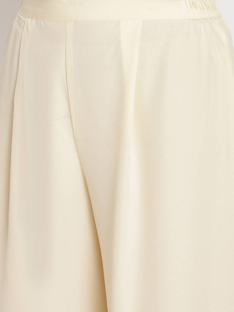 Ahalyaa Women Off White Printed Gotta Patti Kaftan Style Kurta with Palazzos