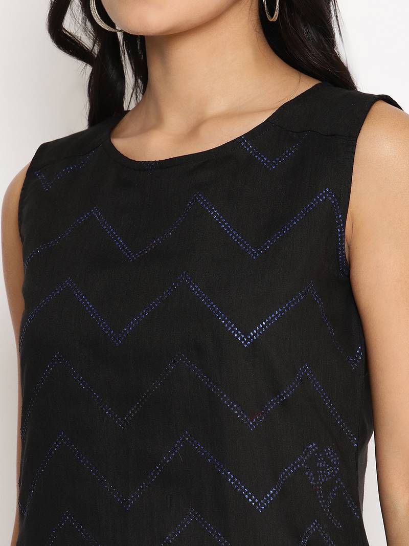 Ahalyaa Women Navy Blue Regular Chanderi Silk Kurta with Trousers & With Dupatta