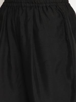 Ahalyaa Women Navy Blue Regular Chanderi Silk Kurta with Trousers & With Dupatta 4