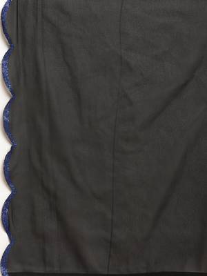 Ahalyaa Women Navy Blue Regular Chanderi Silk Kurta with Trousers & With Dupatta 5