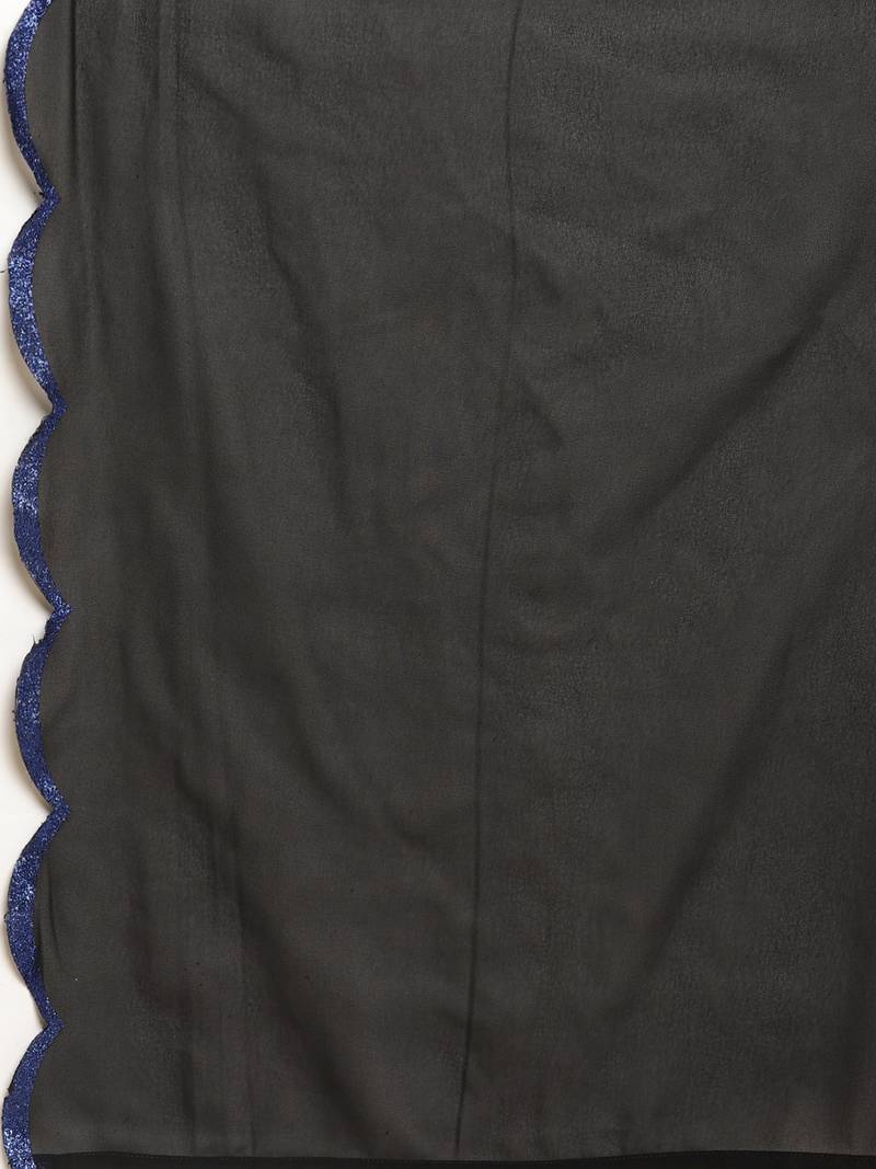 Ahalyaa Women Navy Blue Regular Chanderi Silk Kurta with Trousers & With Dupatta