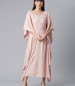 Ahalyaa Women Peach-Colored Printed Flared Sleeves Kaftan Kurta