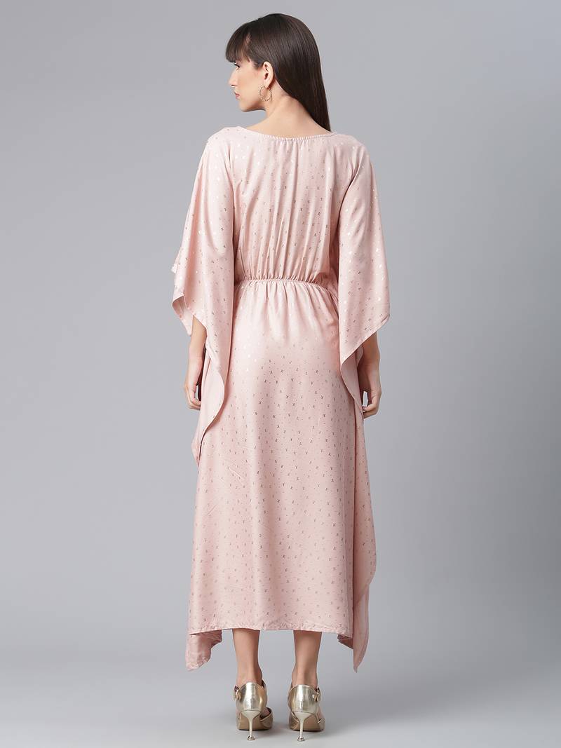 Ahalyaa Women Peach-Colored Printed Flared Sleeves Kaftan Kurta