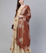 Ahalyaa Women Beige & Red Floral Printed Anarkali Kurta with Dupatta