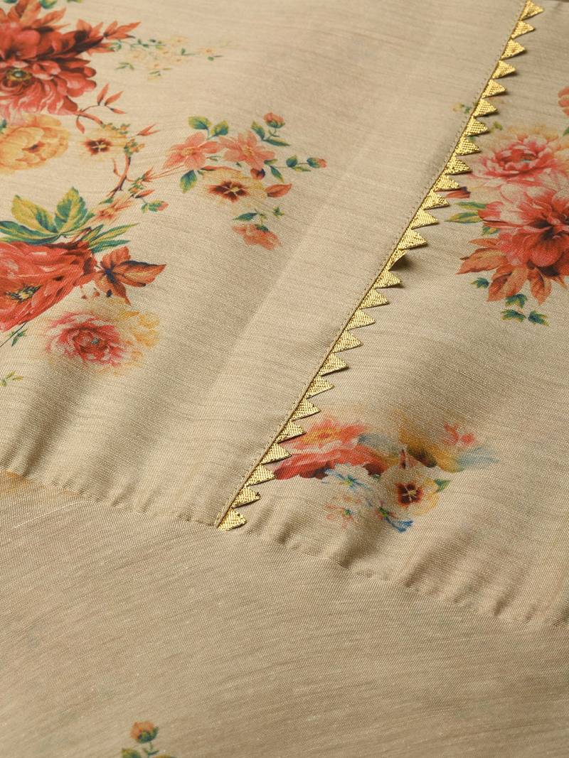 Ahalyaa Women Beige & Red Floral Printed Anarkali Kurta with Dupatta