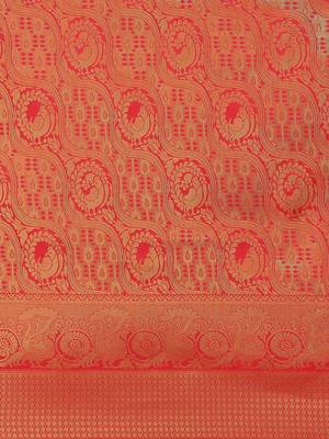 Red color Kanjivaram semi silk saree with unstitched blouse 3