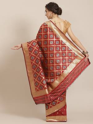 Red color Kanjivaram semi silk saree with unstitched blouse 2