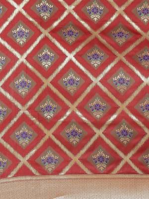 Red color Kanjivaram semi silk saree with unstitched blouse 4