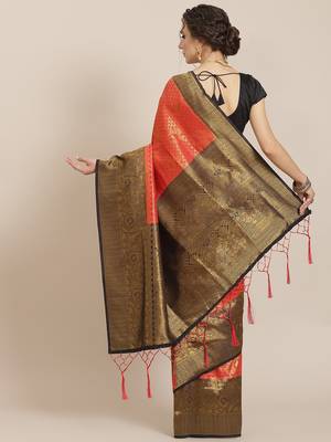 Red color Kanjivaram semi silk saree with unstitched blouse 2