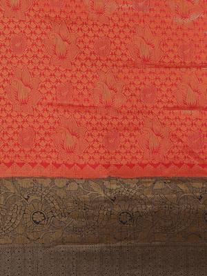Red color Kanjivaram semi silk saree with unstitched blouse 3