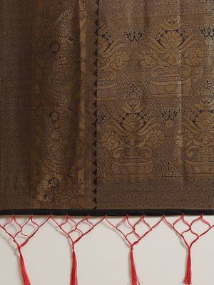 Red color Kanjivaram semi silk saree with unstitched blouse 4
