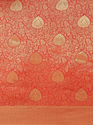 Orange color Kanjivaram semi silk saree with unstitched blouse 3