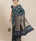 Blue color Kanjivaram semi silk saree with unstitched blouse