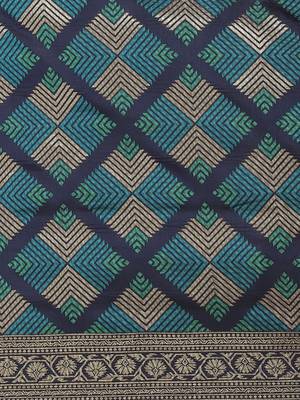 Blue color Kanjivaram semi silk saree with unstitched blouse 4