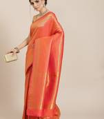 Orange color Kanjivaram semi silk saree with unstitched blouse