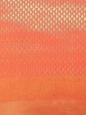 Orange color Kanjivaram semi silk saree with unstitched blouse 4
