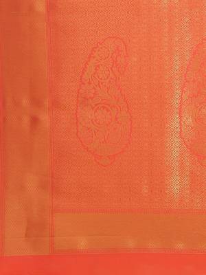 Orange color Kanjivaram semi silk saree with unstitched blouse 5