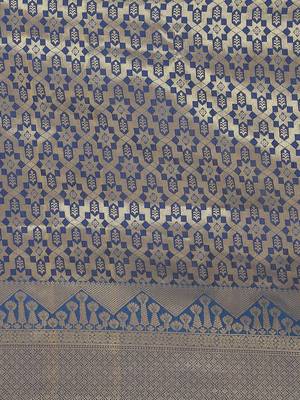 Blue color Kanjivaram semi silk saree with unstitched blouse 4